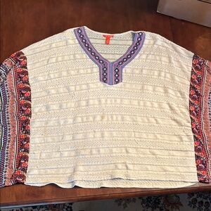 Chelsea & Violet Cream and Purple Patterned Poncho